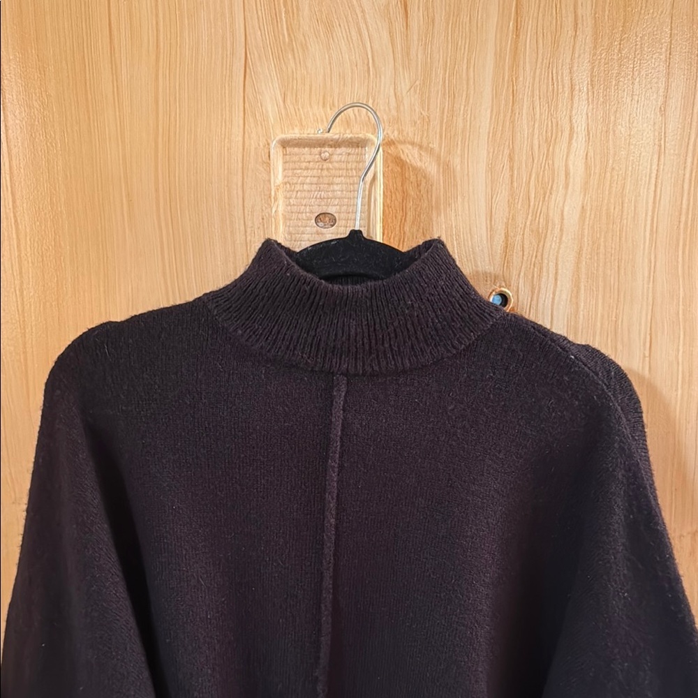 Chic Black Poncho Sweater with Faux Fur Cuffs - Picture 3 of 6